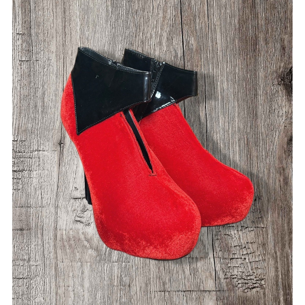 Red Circle Women's two tone red and black faux suede platform ankle cut booties